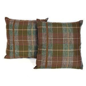 Set Of 2 Croscill Plaid Gray Olive Brown Custom Throw Pillow Covers 14x14